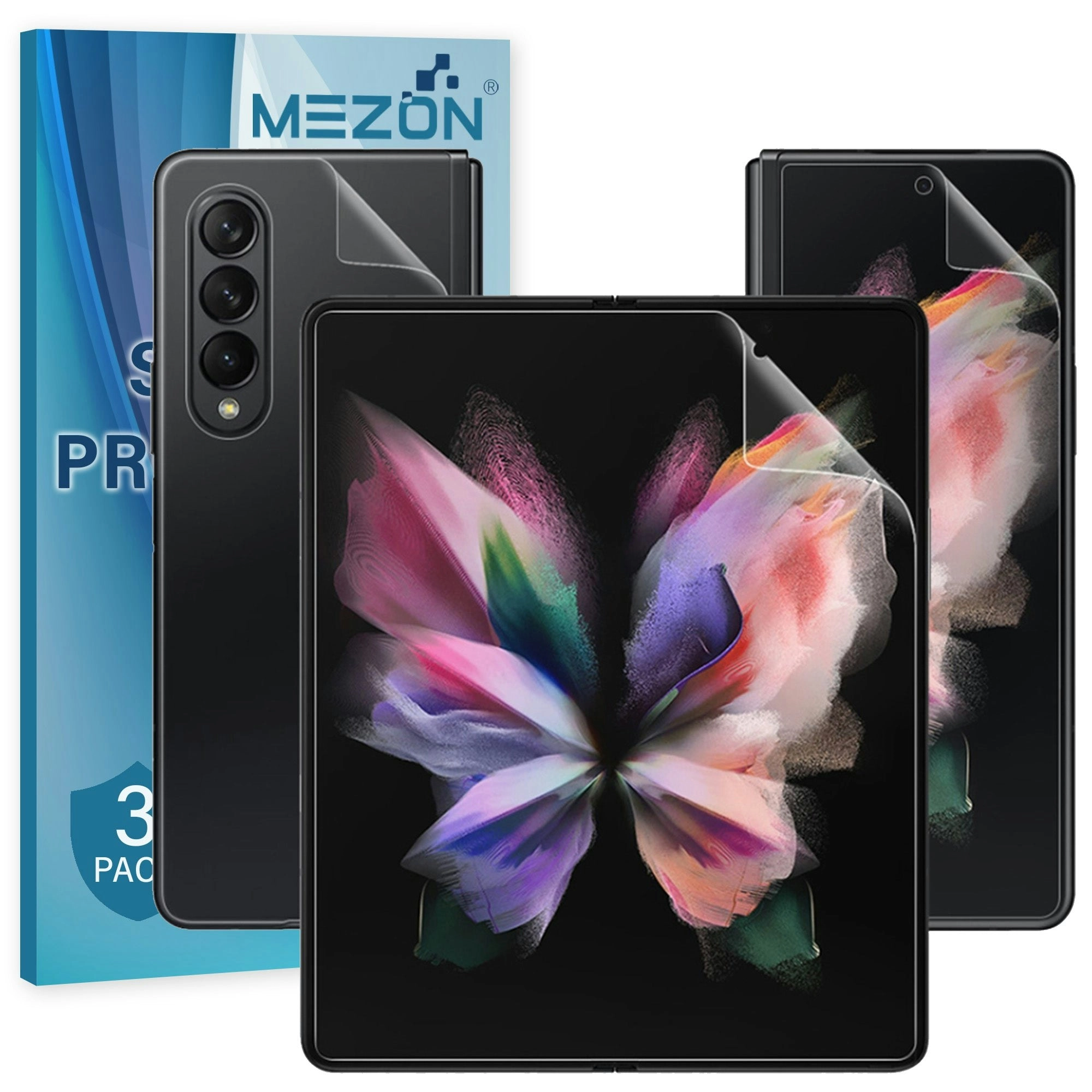 [3x in 1] MEZON Samsung Galaxy Z Fold4 Premium Hydrogel Clear Edge-to-Edge Full Coverage Screen Protector Fingerprint Film