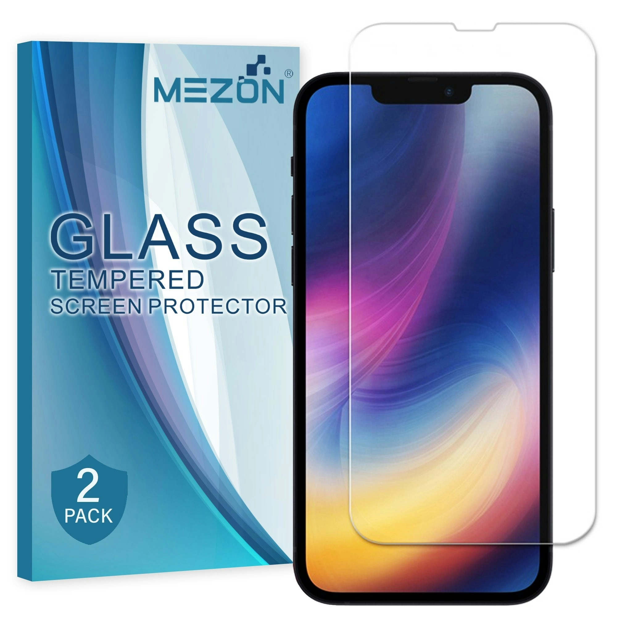 [2 Pack] MEZON Tempered Glass for iPhone 13 Pro (6.1") Crystal Clear Premium 9H HD Case Friendly Screen Protector