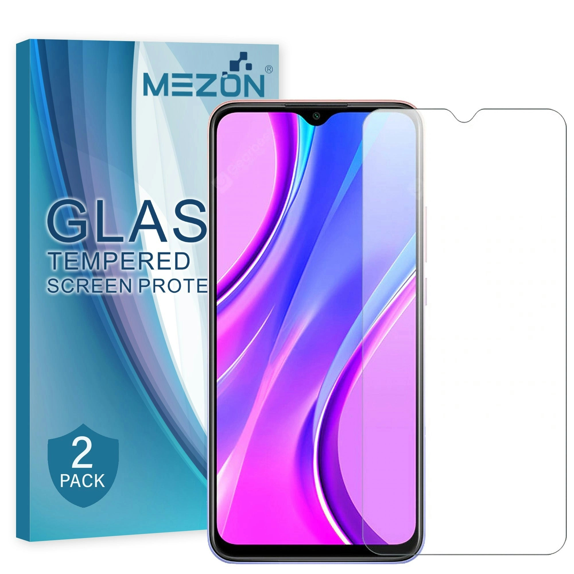 [2 Pack] MEZON Xiaomi Redmi 9A Tempered Glass 9H HD Crystal Clear Premium Case Friendly Screen Protector (Redmi 9A, 9H HD)