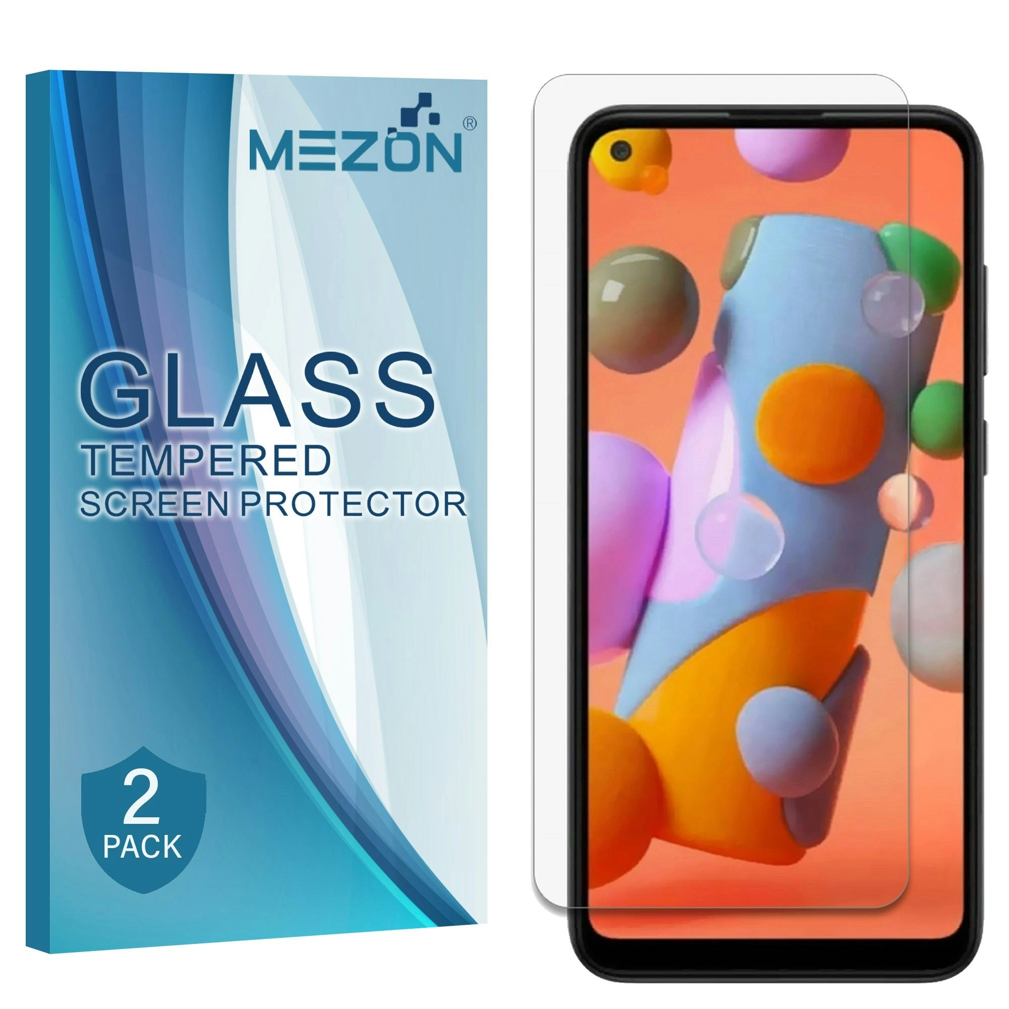 [2 Pack] MEZON Samsung Galaxy A11 Tempered Glass Crystal Clear Premium 9H HD Case Friendly Screen Protector (A11, 9H)