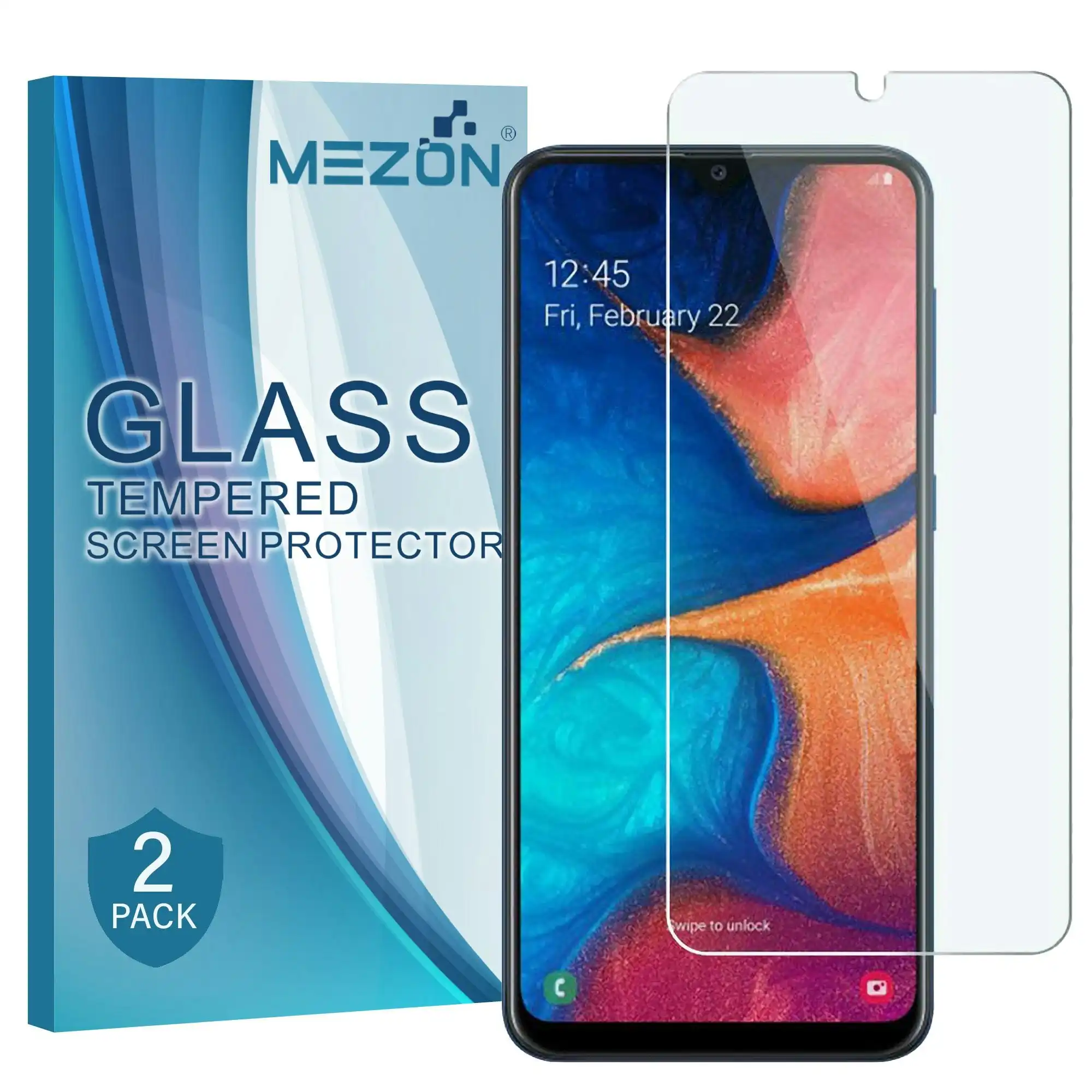 [2 Pack] MEZON Samsung Galaxy A30 Tempered Glass Crystal Clear Premium 9H HD Case Friendly Screen Protector (A30, 9H)