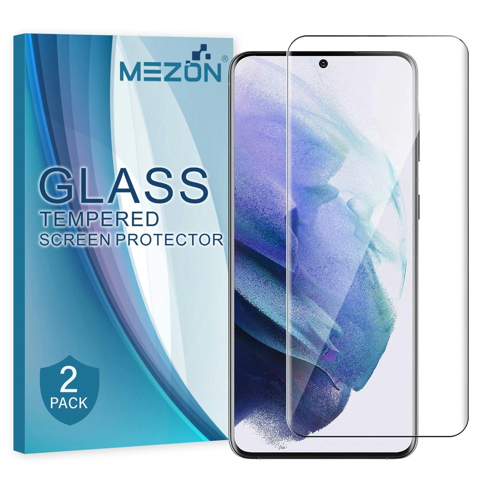 [2 Pack] MEZON Samsung Galaxy S21+ 5G Tempered Glass Crystal Clear Premium 9H HD Case Friendly Screen Protector (S21+, 9H)