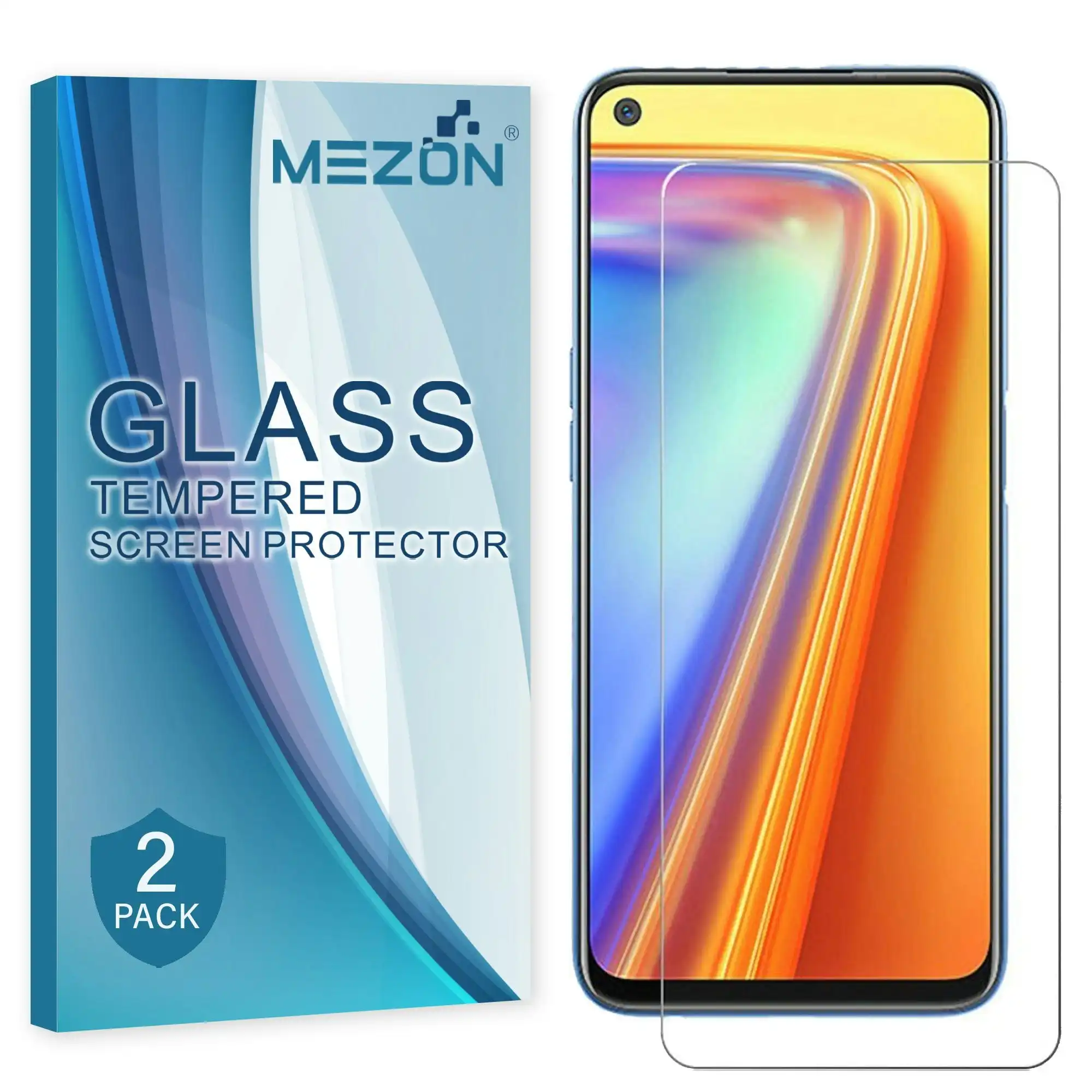 [2 Pack] MEZON Realme 7 Pro Tempered Glass 9H HD Crystal Clear Premium Case Friendly Screen Protector (Realme 7 Pro, 9H)