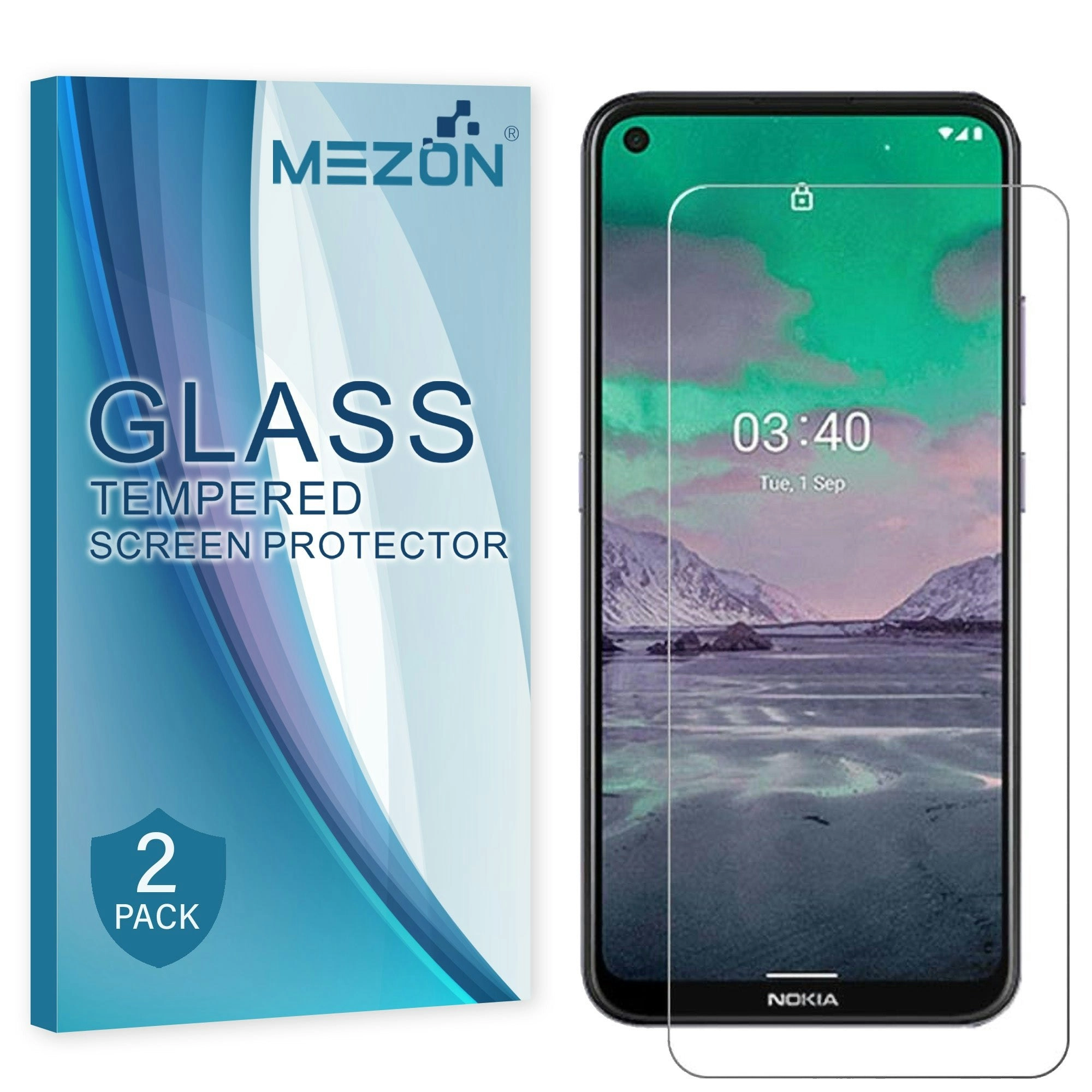 [2 Pack] MEZON Nokia 3.4 Tempered Glass Crystal Clear Premium 9H HD Case Friendly Screen Protector (Nokia 3.4, 9H)