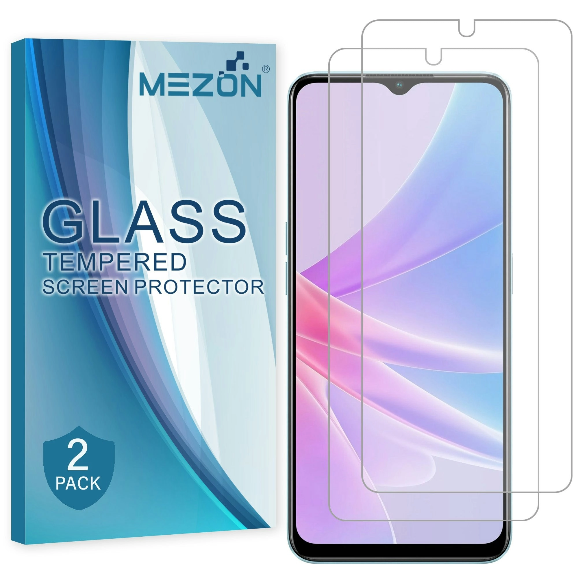 [2 Pack] MEZON Tempered Glass for OPPO A78 5G Crystal Clear Premium 9H HD Case Friendly Screen Protector (OPPO A78 5G, 9H)