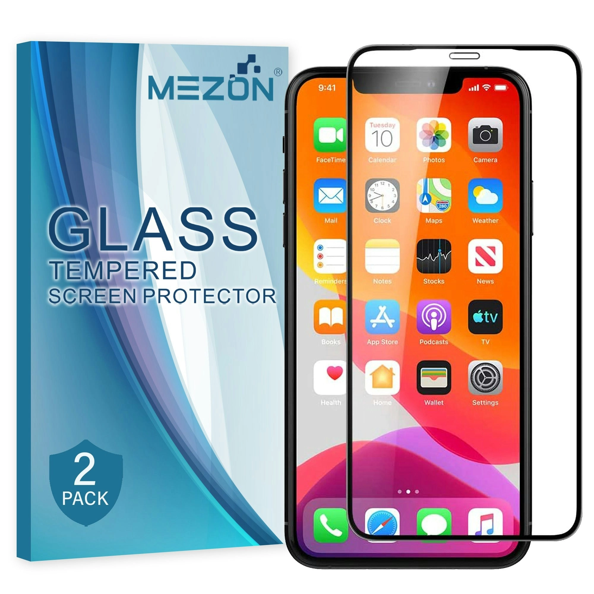 [2 Pack] MEZON Full Coverage Apple iPhone X (5.8") Tempered Glass Crystal Clear Premium 9H Screen Protector (iPhone X, 9H Full)