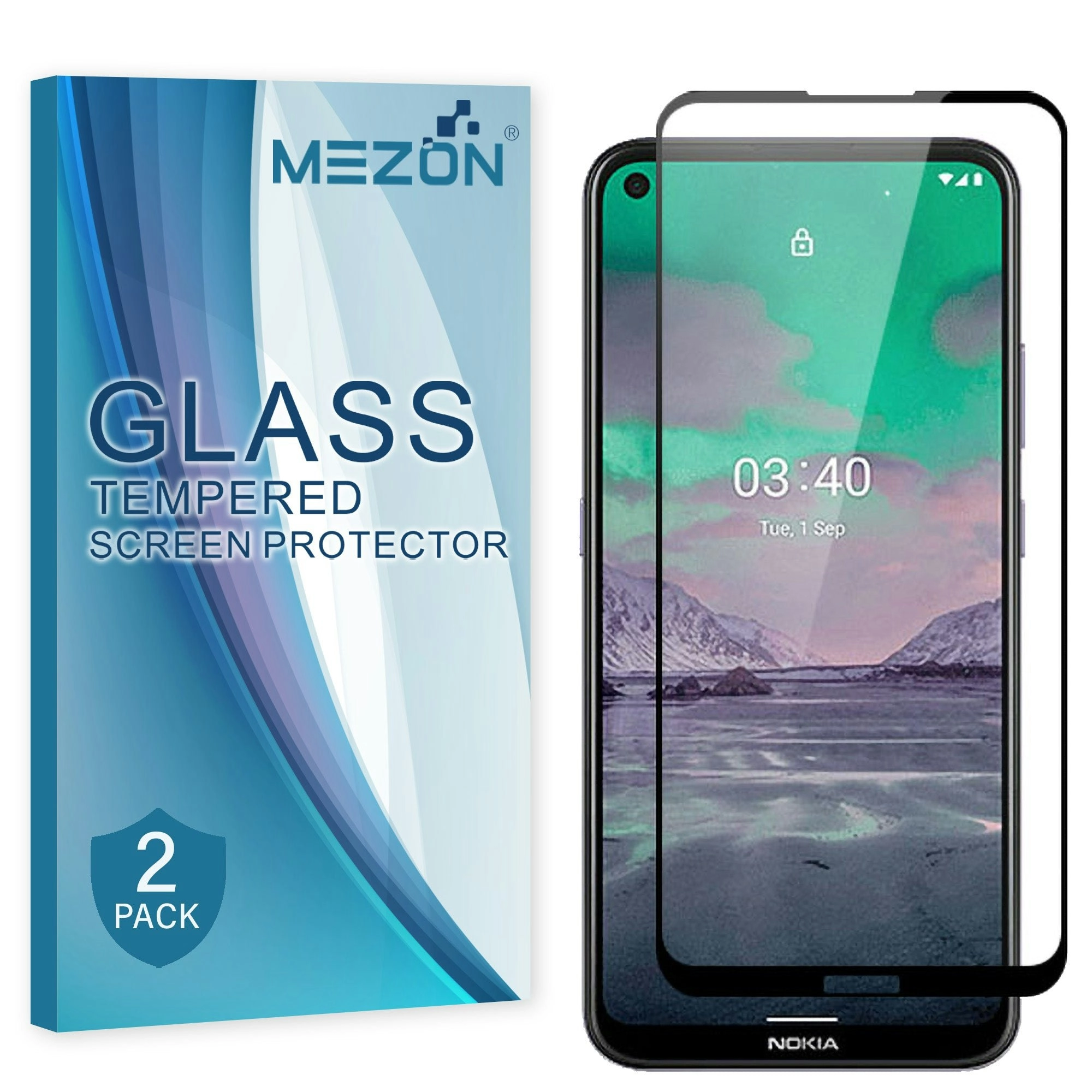 [2 Pack] MEZON Full Coverage Nokia 3.4 Tempered Glass Crystal Clear Premium 9H HD Screen Protector (Nokia 3.4, 9H Full)