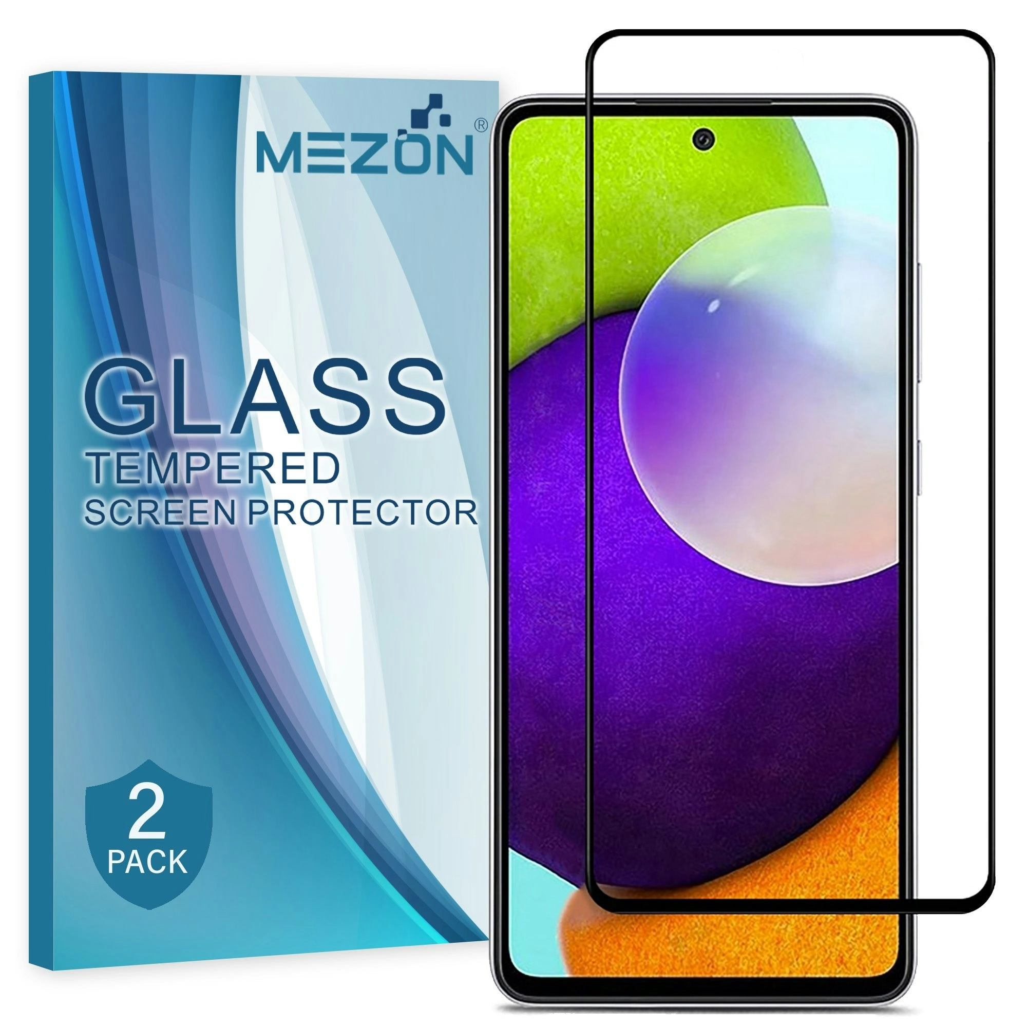 [2 Pack] MEZON Full Coverage Samsung Galaxy A52 5G Tempered Glass Crystal Clear Premium 9H HD Screen Protector (A52 5G, 9H Full)