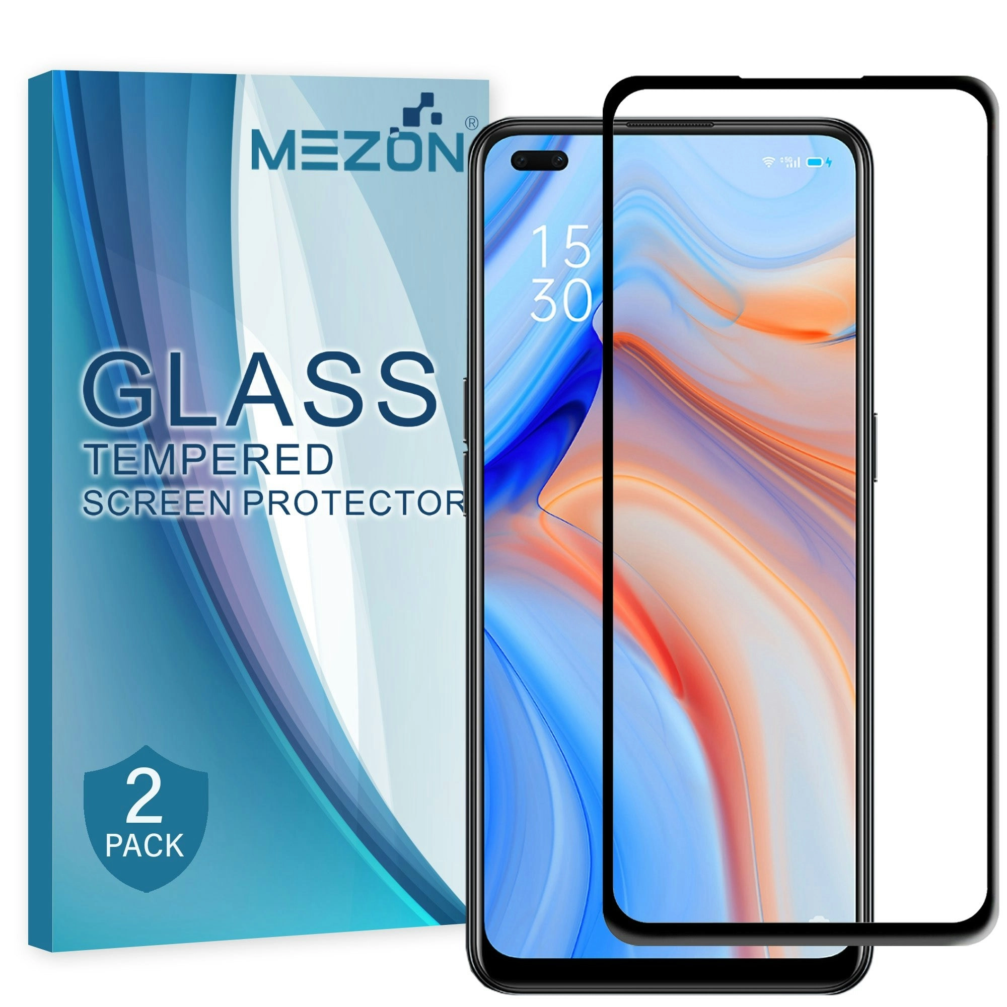 [2 Pack] MEZON Full Coverage OPPO Reno4 5G Tempered Glass Crystal Clear Premium 9H HD Screen Protector (OPPO Reno4 5G, 9H Full)