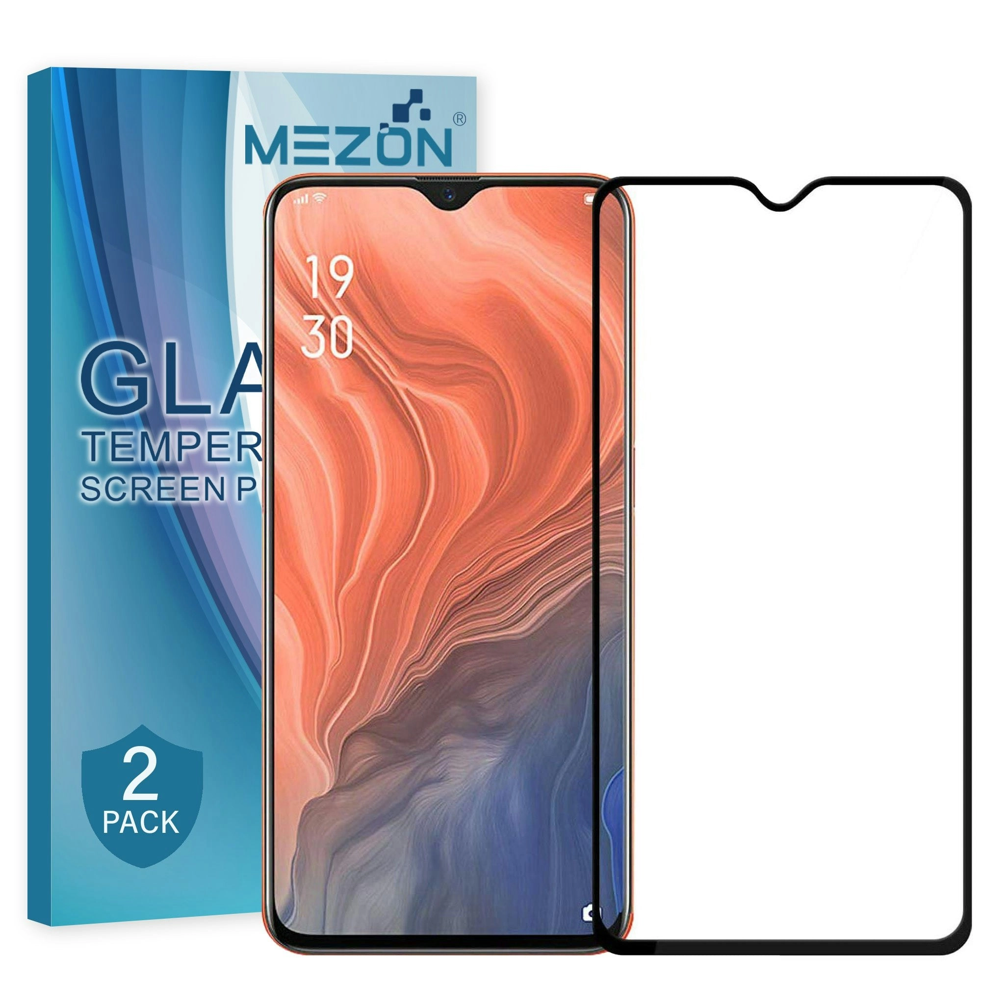 [2 Pack] MEZON Full Coverage OPPO A91 Tempered Glass Crystal Clear Premium 9H HD Screen Protector (OPPO A91, 9H Full)