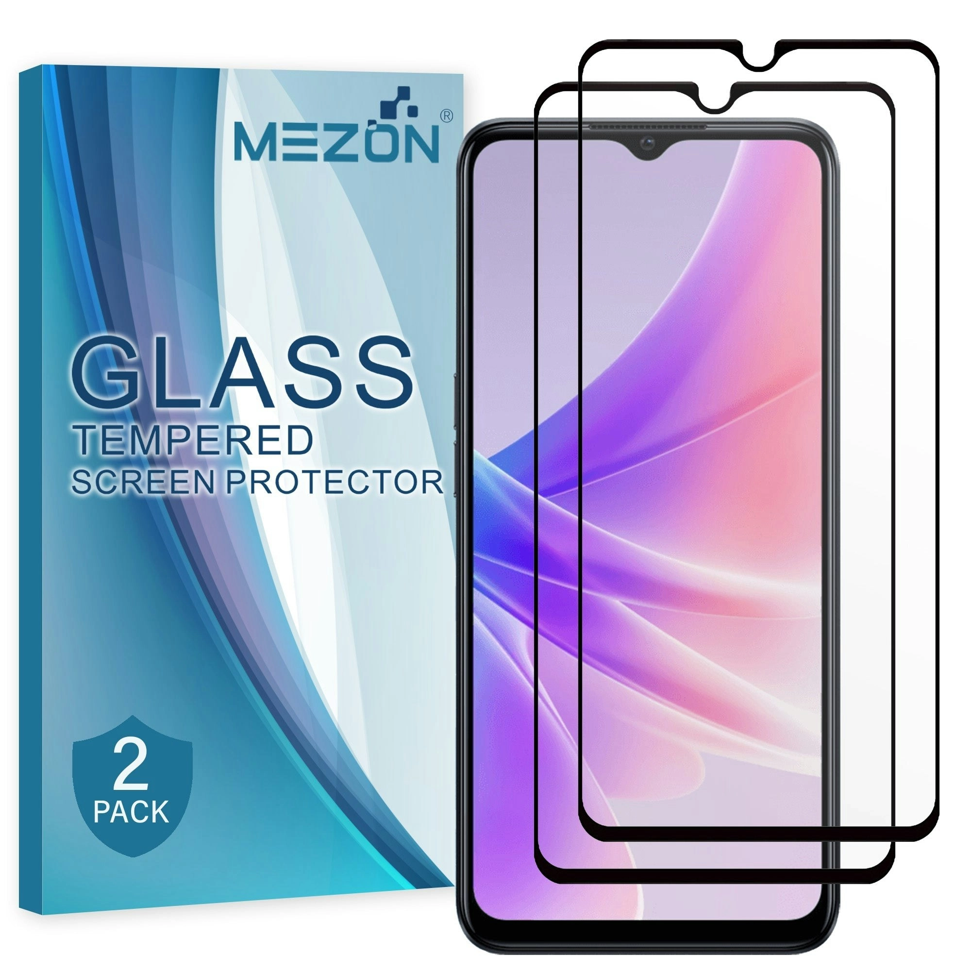 [2 Pack] MEZON Full Coverage Tempered Glass for OPPO A57s Crystal Clear Premium 9H HD Screen Protector (OPPO A57s, 9H Full)