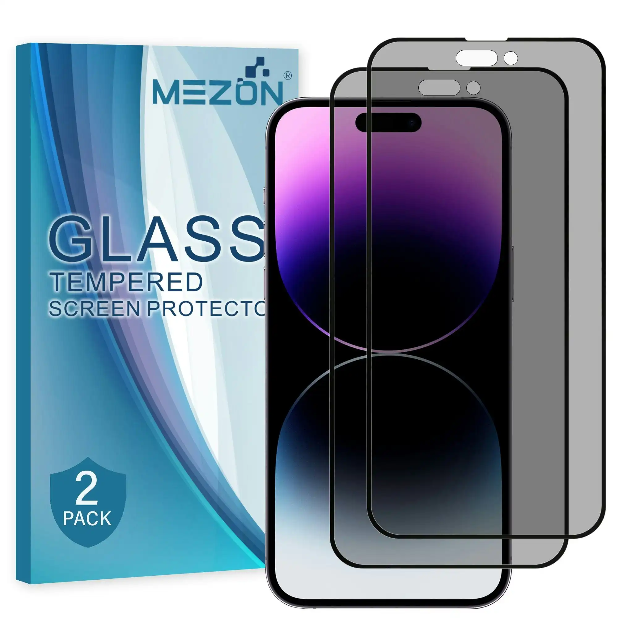 [2 Pack] MEZON Privacy Anti-Spy Full Coverage iPhone 14 Pro Max (6.7") Tempered Glass Premium 9H HD Screen Protectors