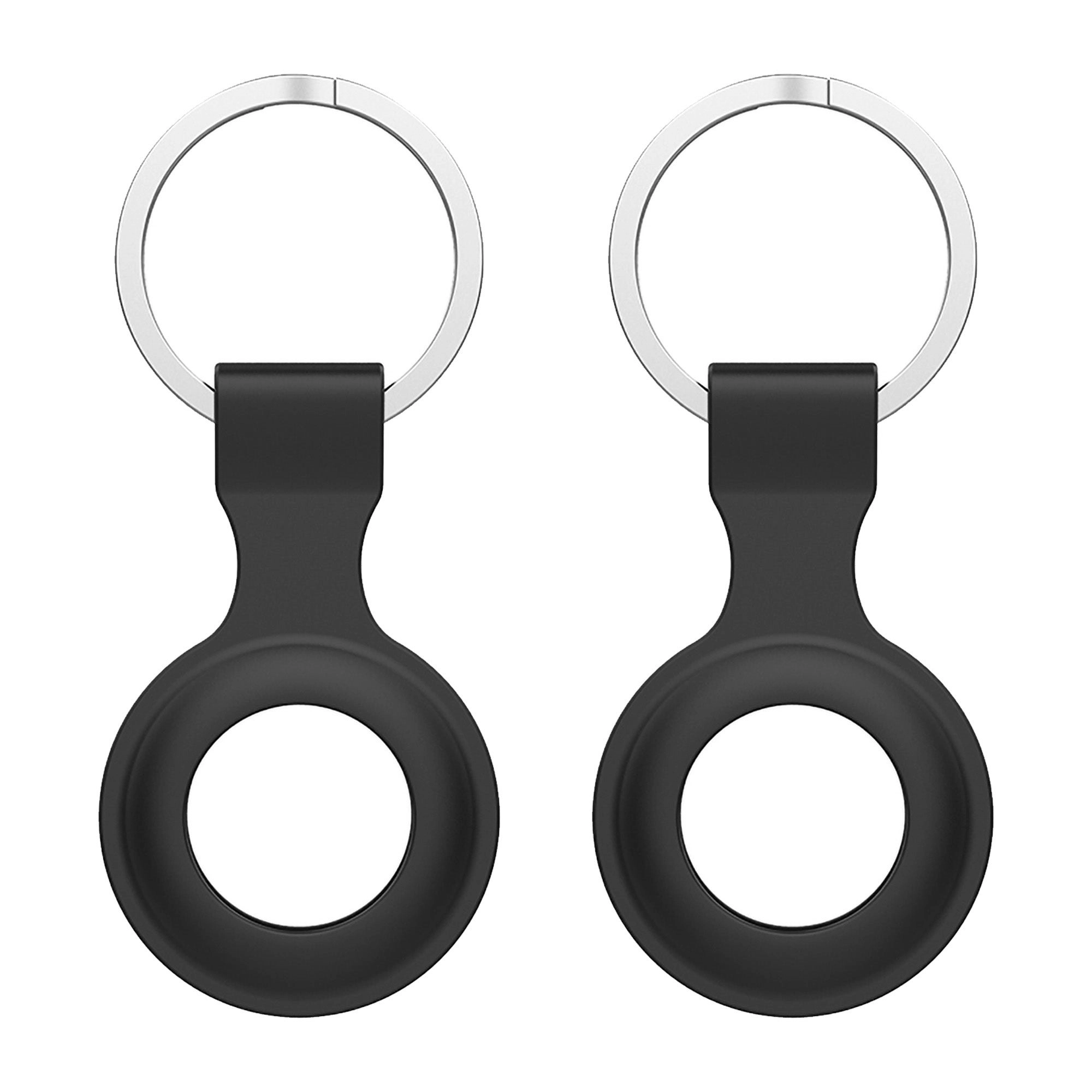 [2 Pack] MEZON Black Silicone Protective Case Holder for Apple AirTag Tracker with Keychain Ring (Silicone Hole, 2x Black)