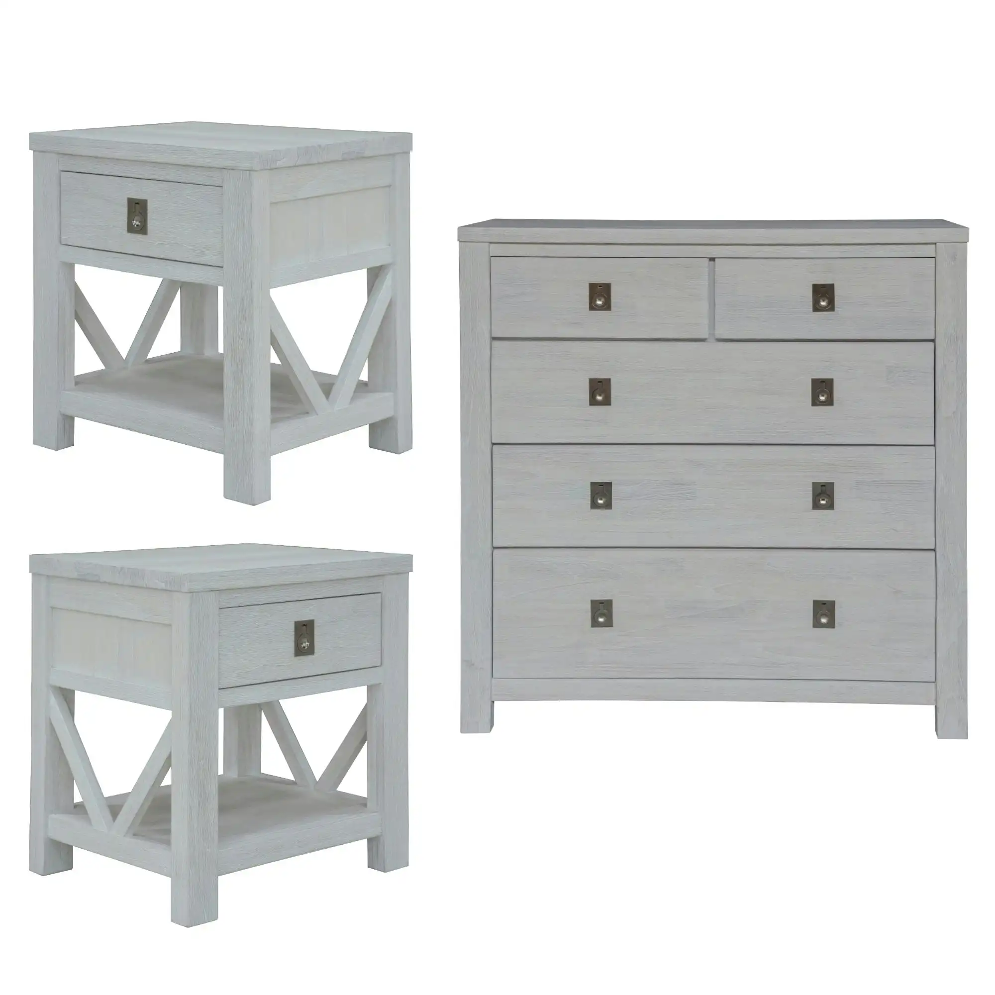 Myer 3pc Bedside Tallboy Set White Wash