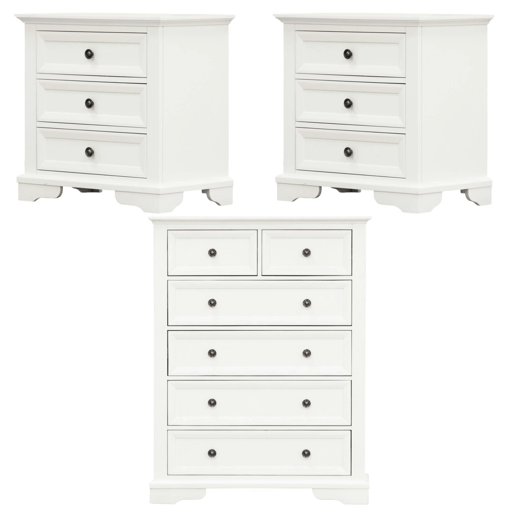 Celosia 3pc Set Bedside Tallboy Cabinet