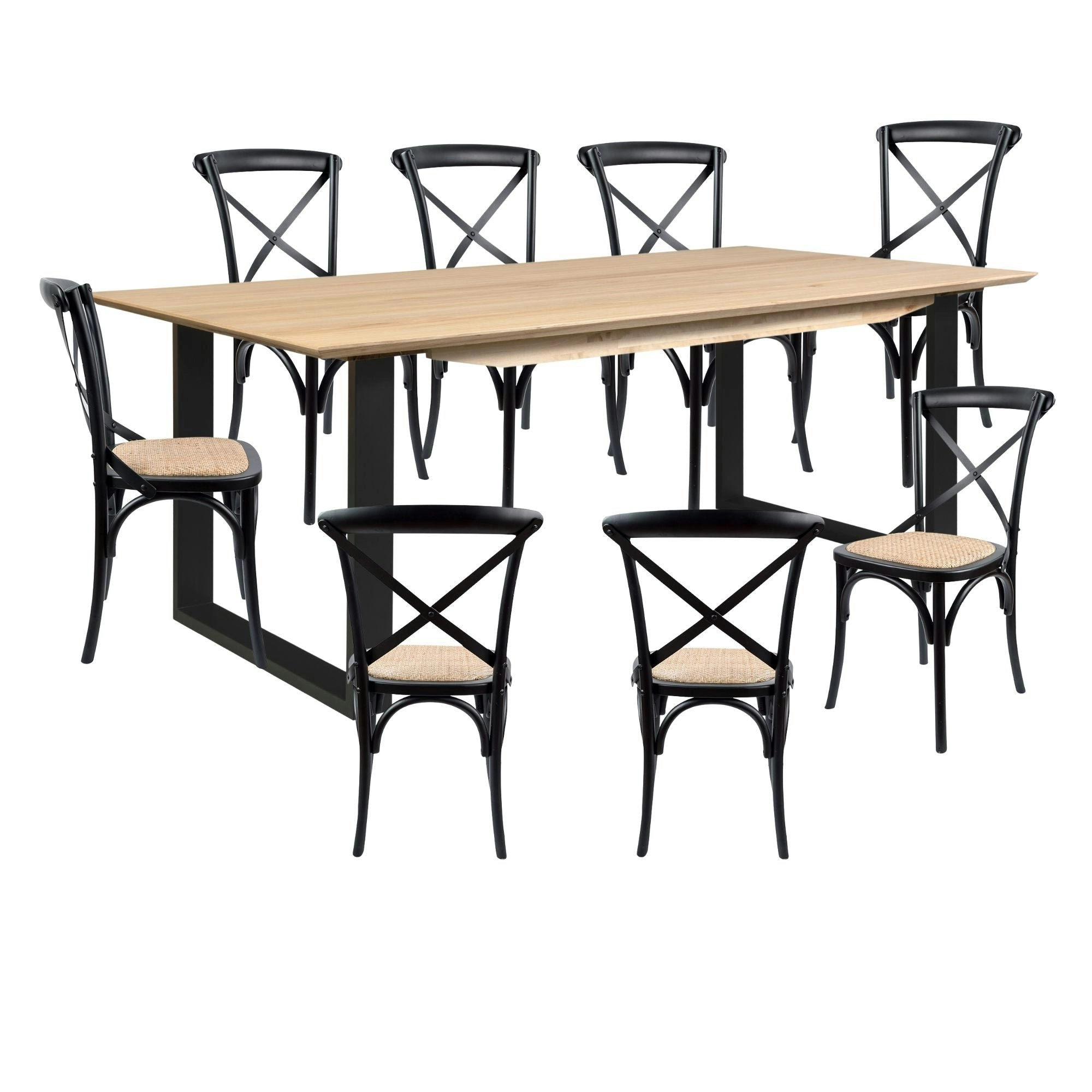 Aconite 9pc 210cm Dining Table X-back Chair Set