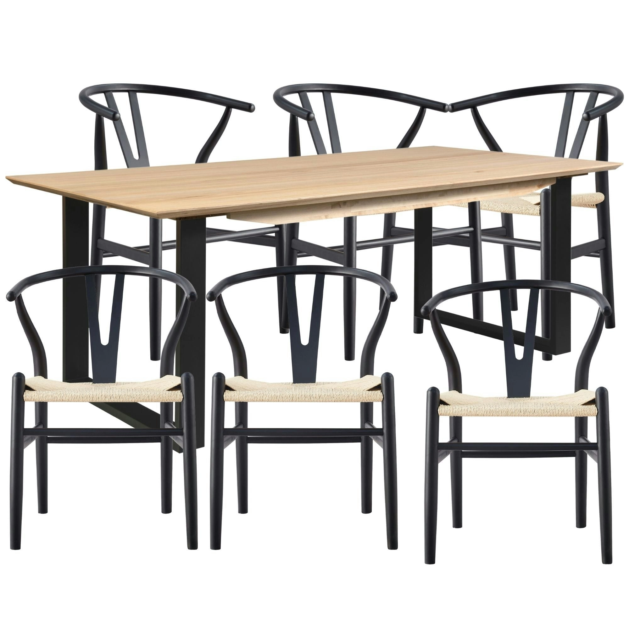 Aconite 7pc 180cm Dining Table Wishbone Chair Set