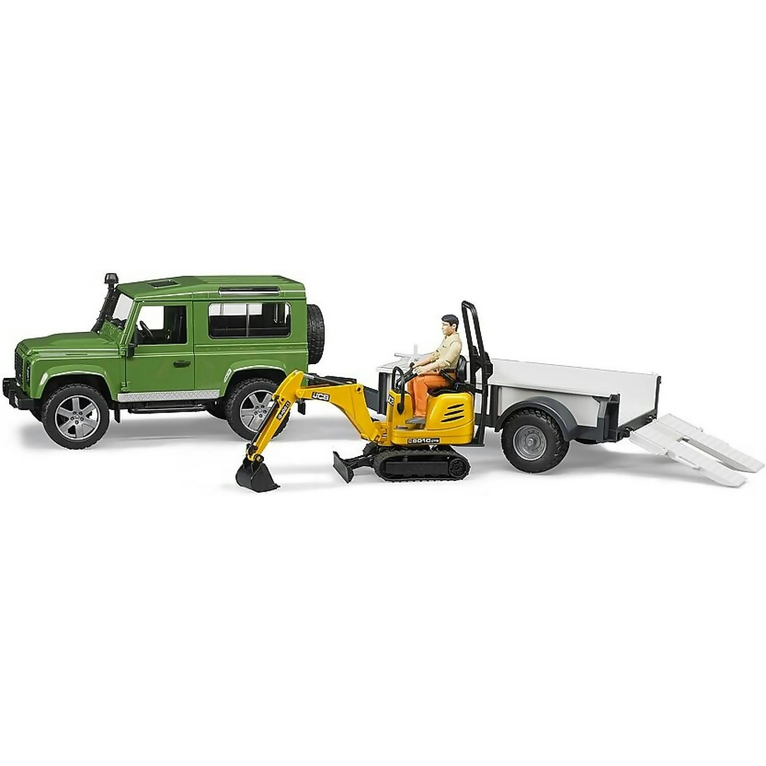 Bruder - Land Rover Defender With Trailer Jcb Excavator And Man