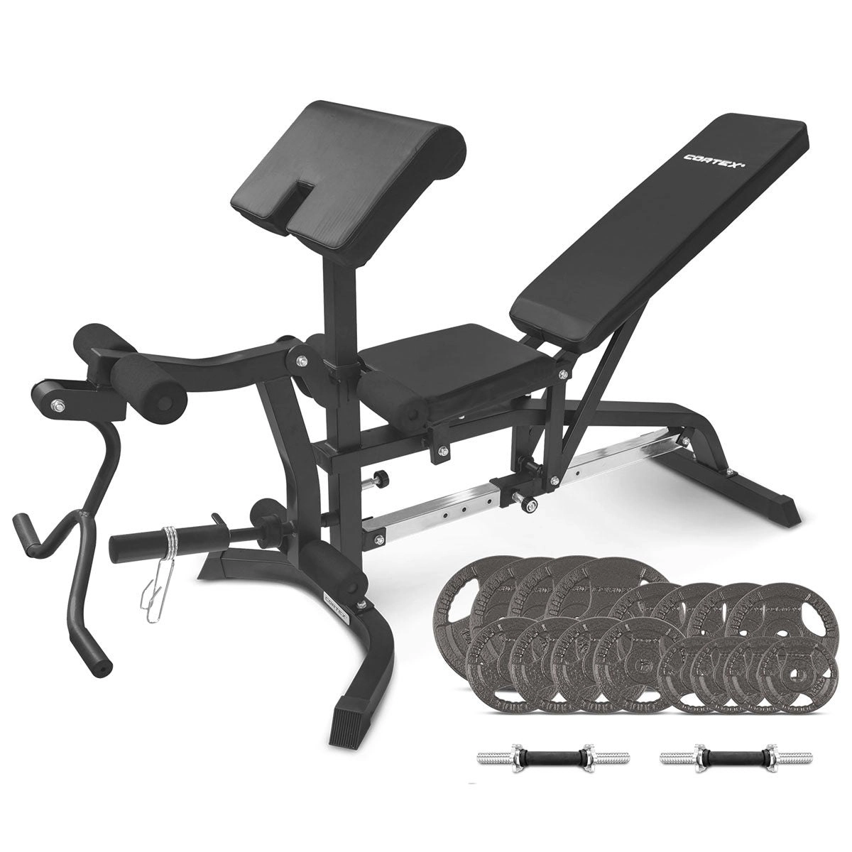 Cortex BN-11 Exercise FID Bench + 79kg Standard Tri-Grip Weight Plate and Dumbbell Package