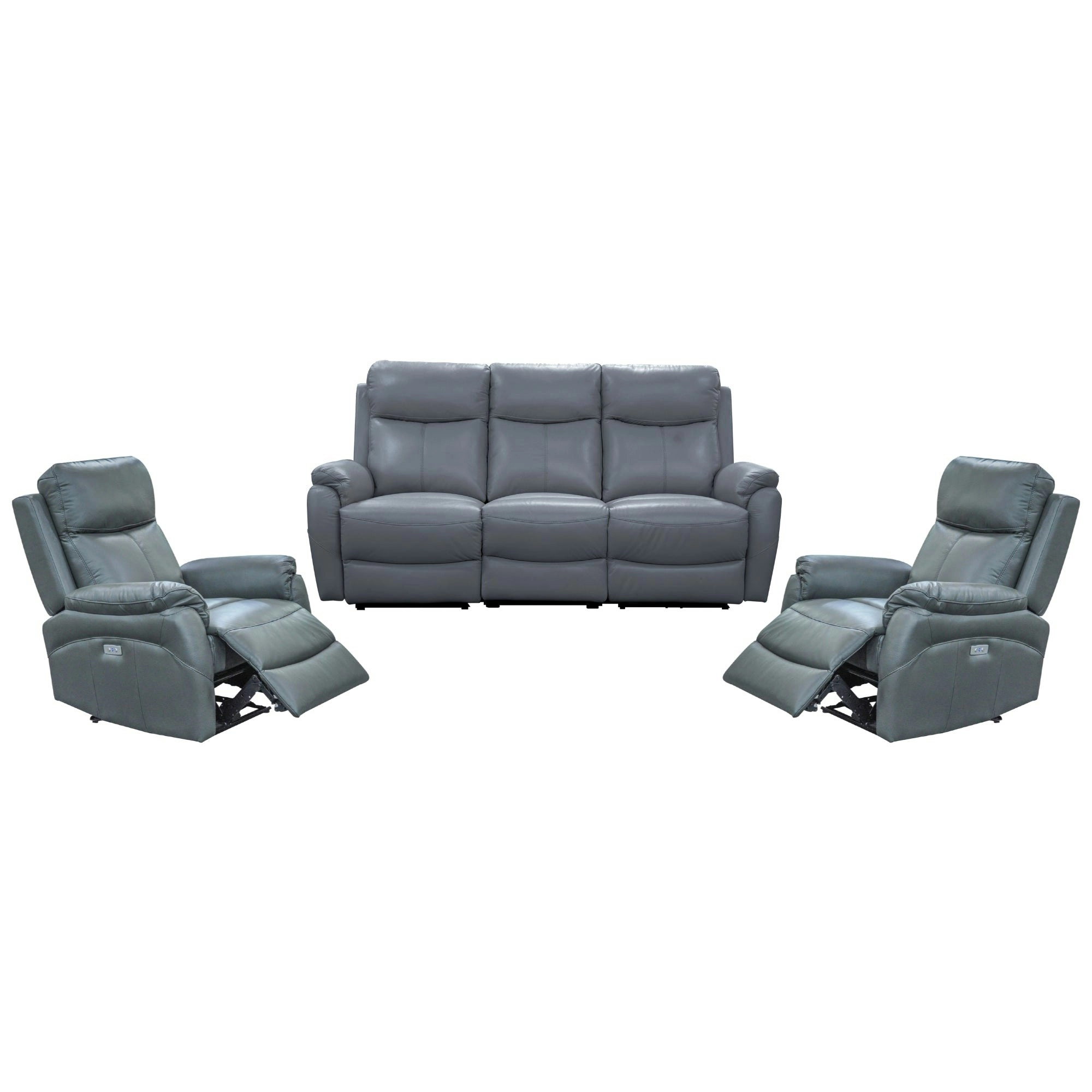 Berkeley 3+1+1 Electric Leather Recliner Sofa Set Gunmetal