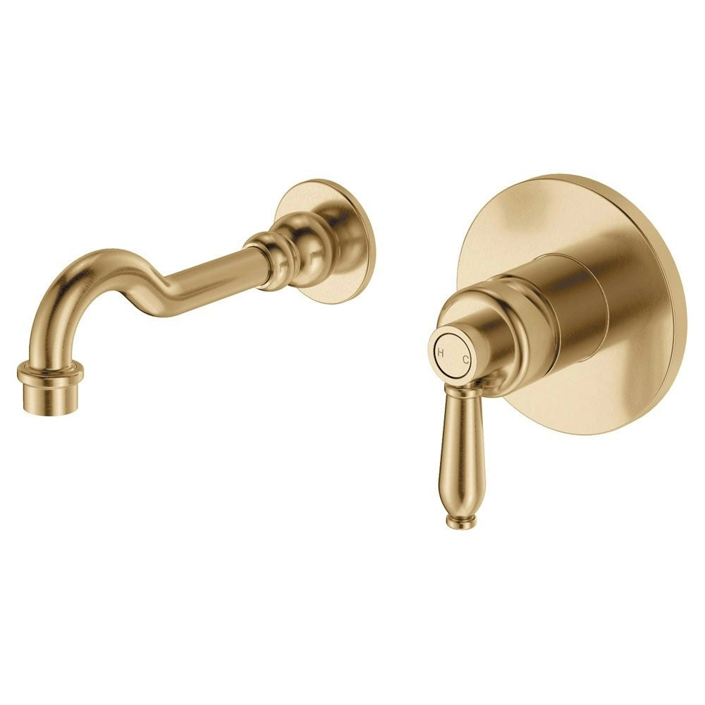 Fienza Eleanor Wall Basin/ Bath Mixer Set Urban Brass with Urban Brass Handle 202106UU