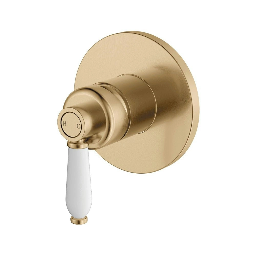 Fienza Eleanor Wall Mixer Urban Brass with White Ceramic Handle 202101UB