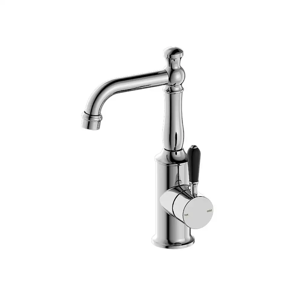 Nero York Basin Mixer With Black Porcelain Lever Chrome NR69210103CH