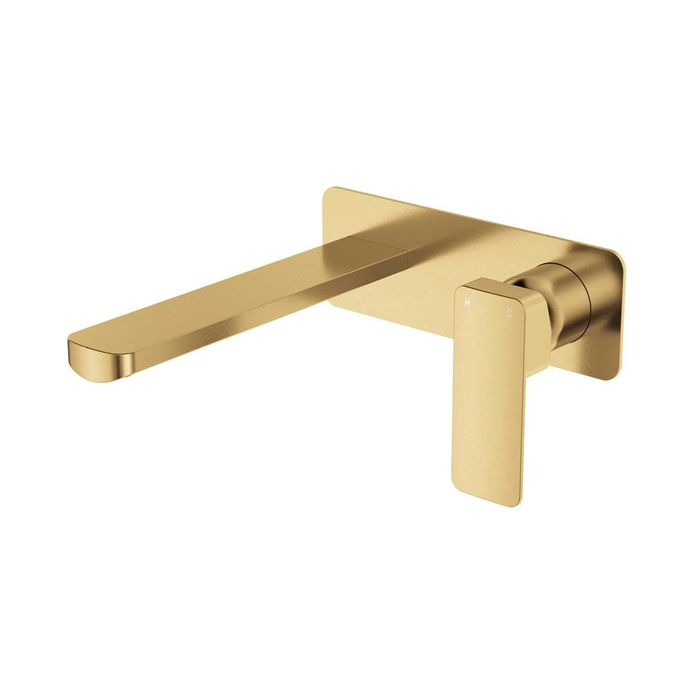 Fienza Tono Basin/Bath Wall Mixer 200 mm Outlet Set Large Square Plates Urban Brass 233106UB-200