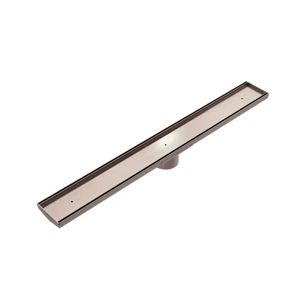 Nero Tile Insert V Channel 900mm Long Floor Grate 89mm Outlet With Hole Saw Brushed Bronze NRFG001HSBZ