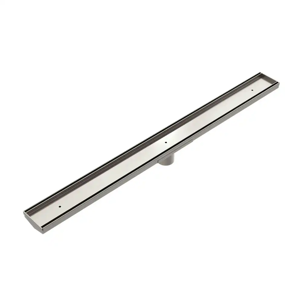 Nero Tile Insert V Channel 900mm Long Floor Grate 50mm Outlet With Hole Saw Brushed Nickel NRFG002HSBN