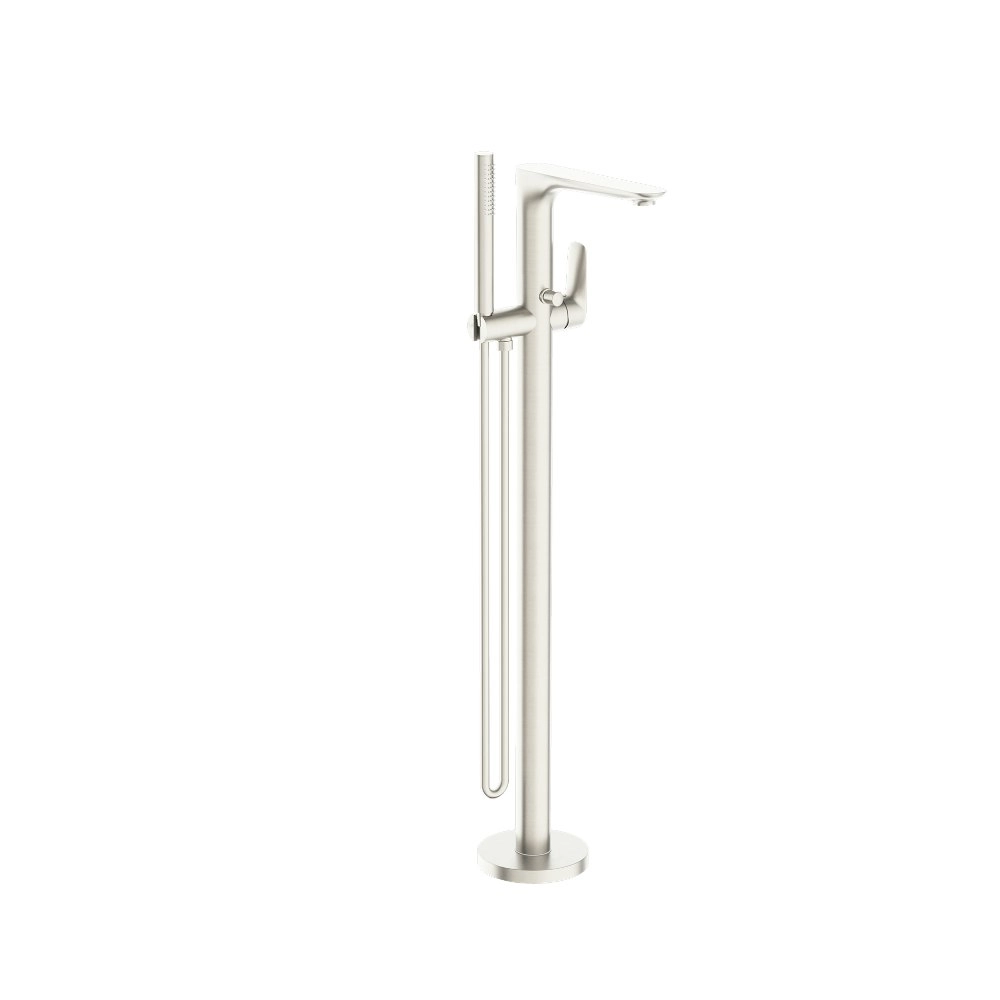 Nero Bianca Floor Standing Bath Mixer With Hand Shower Brushed Nickel NR321503ABN