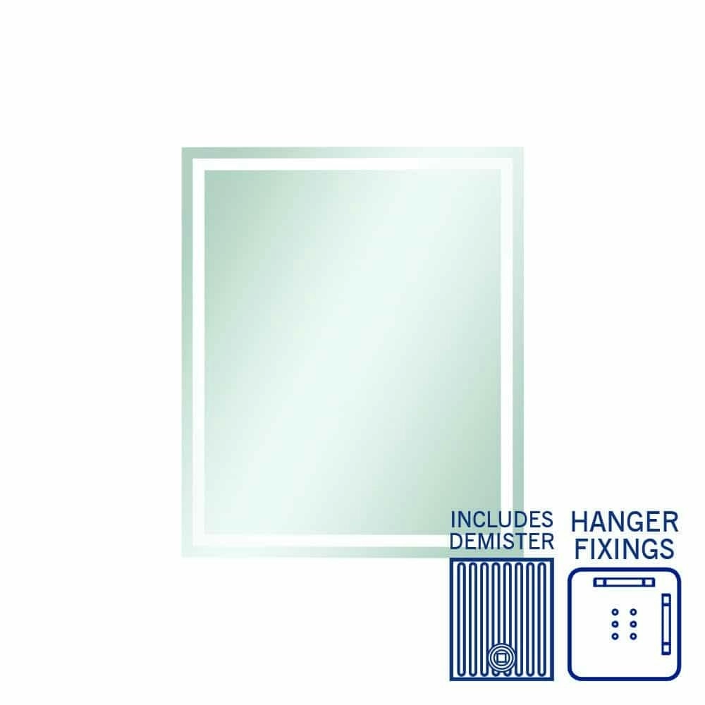 Thermogroup Sierra Rectangle Polished Edge Mirror with Sandblasted Border - 900x750mm with Hangers and Demister SS9075HND