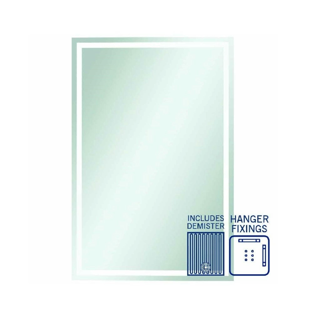 Thermogroup Sierra Rectangle Polished Edge Mirror with Sandblasted Border - 1200x800mm with Hangers and Demister SS1280HND