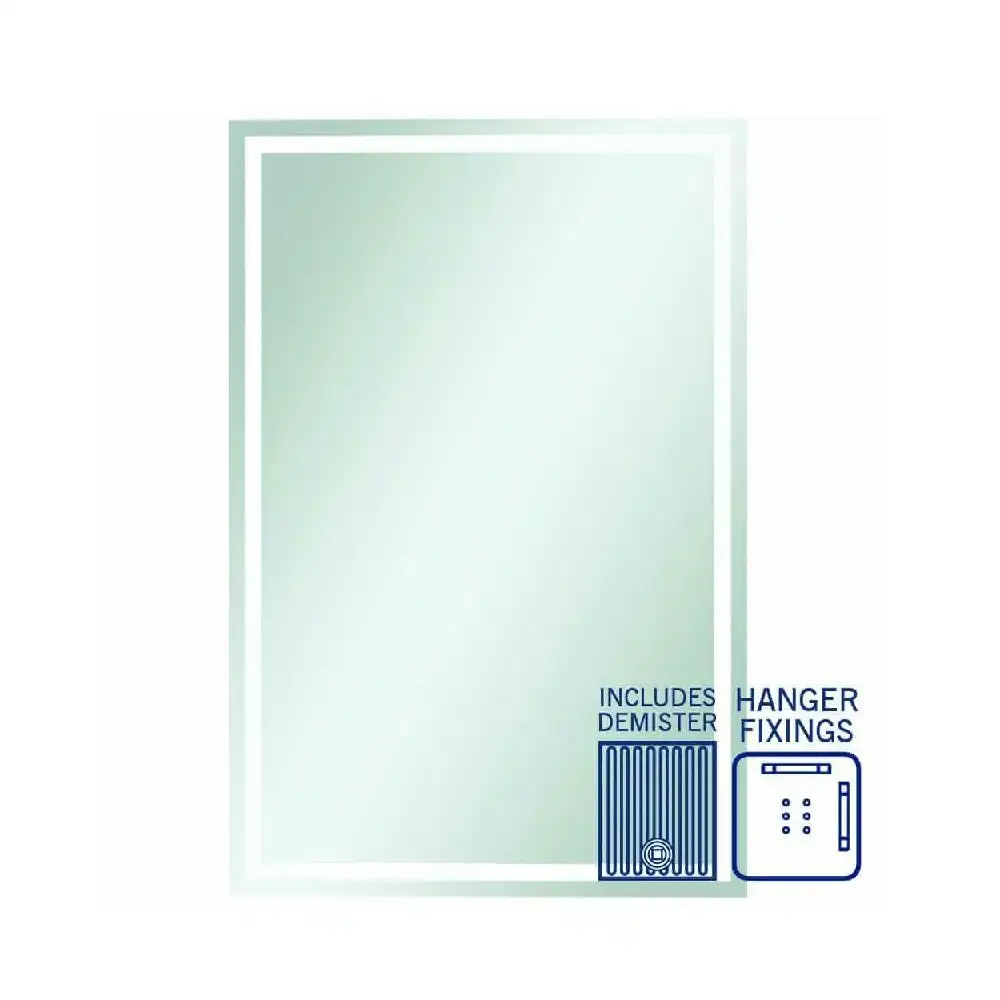 Thermogroup Sierra Rectangle Polished Edge Mirror with Sandblasted Border - 1500x900mm with Hangers and Demister SS1590HND