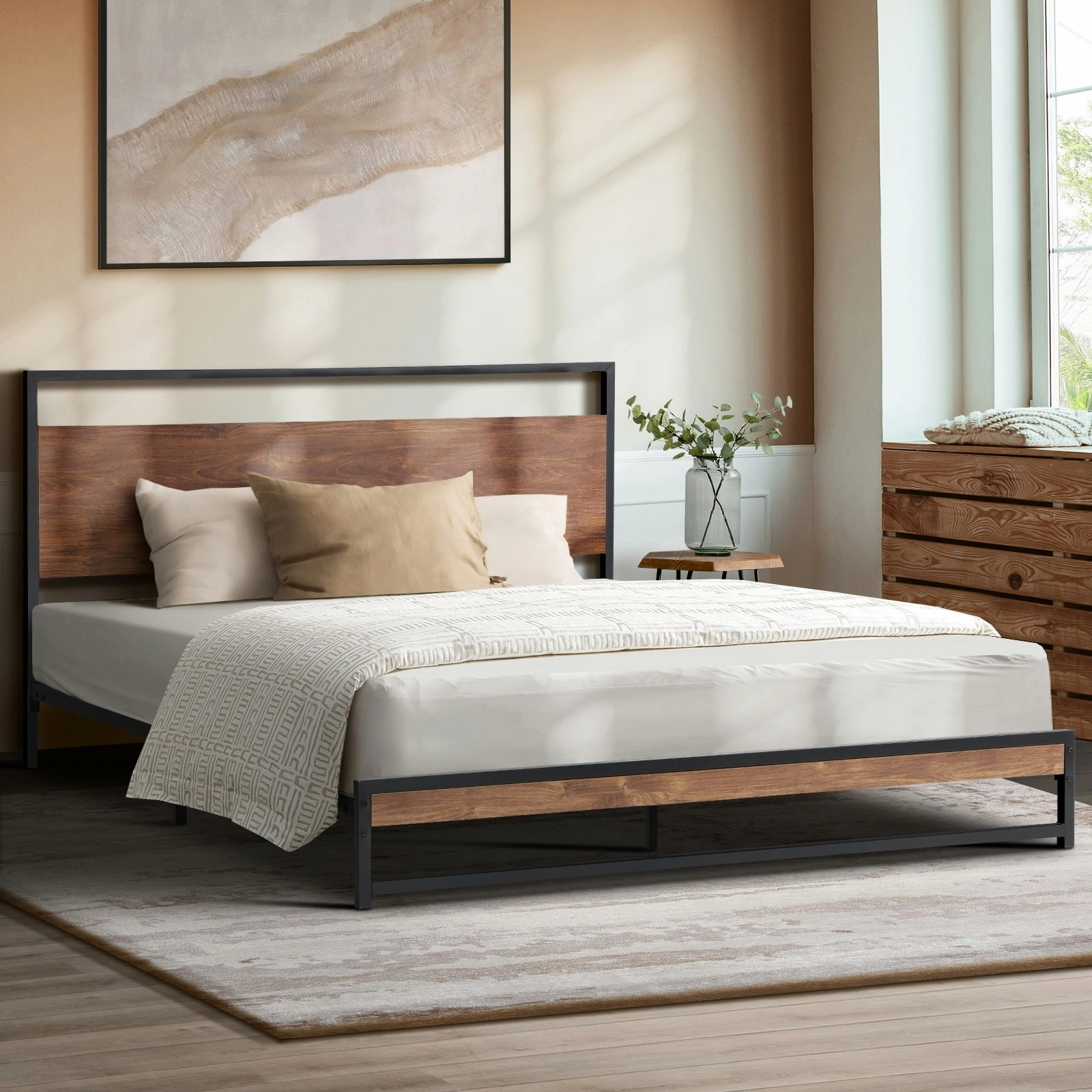 Oikiture Bed Frame Metal Bed Frame Black-King