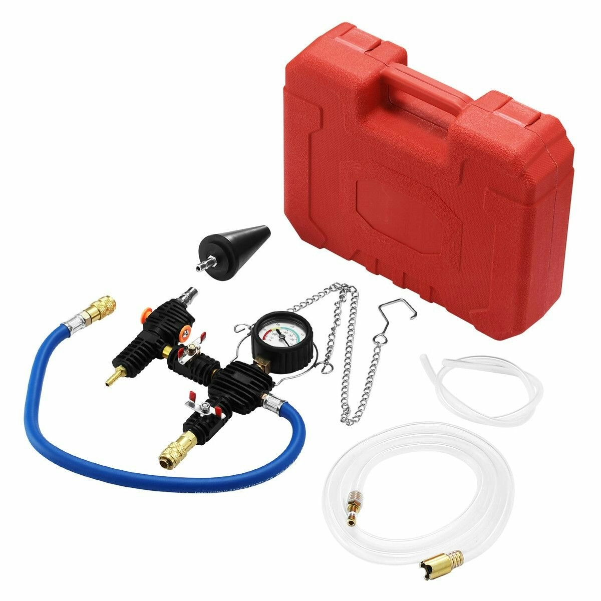 Ausway Coolant System Refiller Kit Car Cooling Pneumatic Vacuum Purge Radiator Filling Hose Tool Set Universal Leak Tester Adapter