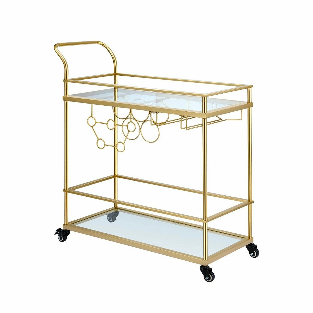 Ausway Bar Cart Gold Drinks Coffee Trolley Serving Liquor Wine Cocktail Alcohol Whiskey Trolly Holder Home Kitchen Rolling Metal Tempered Glass Storage