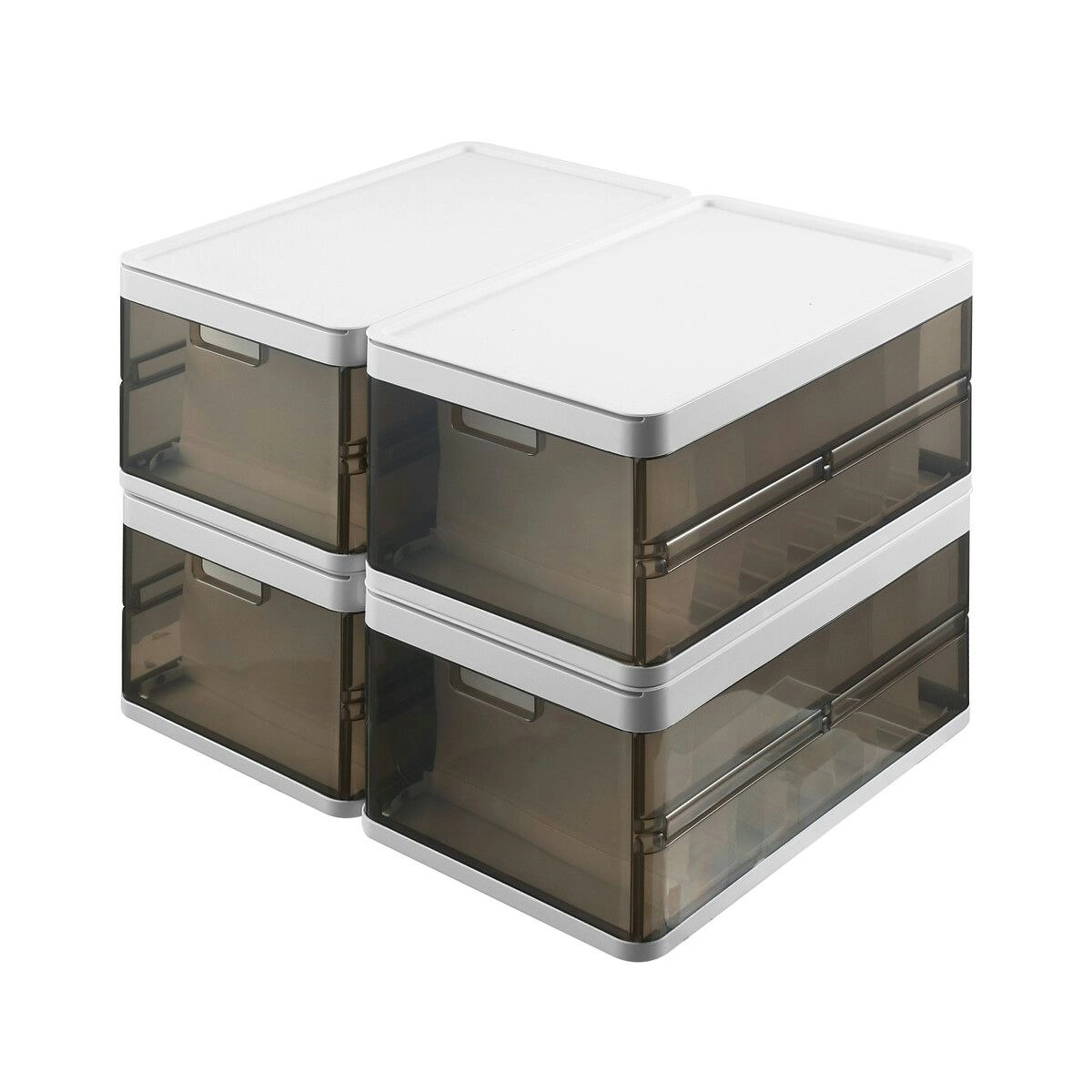 Ausway 4pcs Storage Boxes Bins Plastic Stackable Clear Shoe Containers Wardrobe for Handbag Clothes Foldable Organiser with Lids Partitions