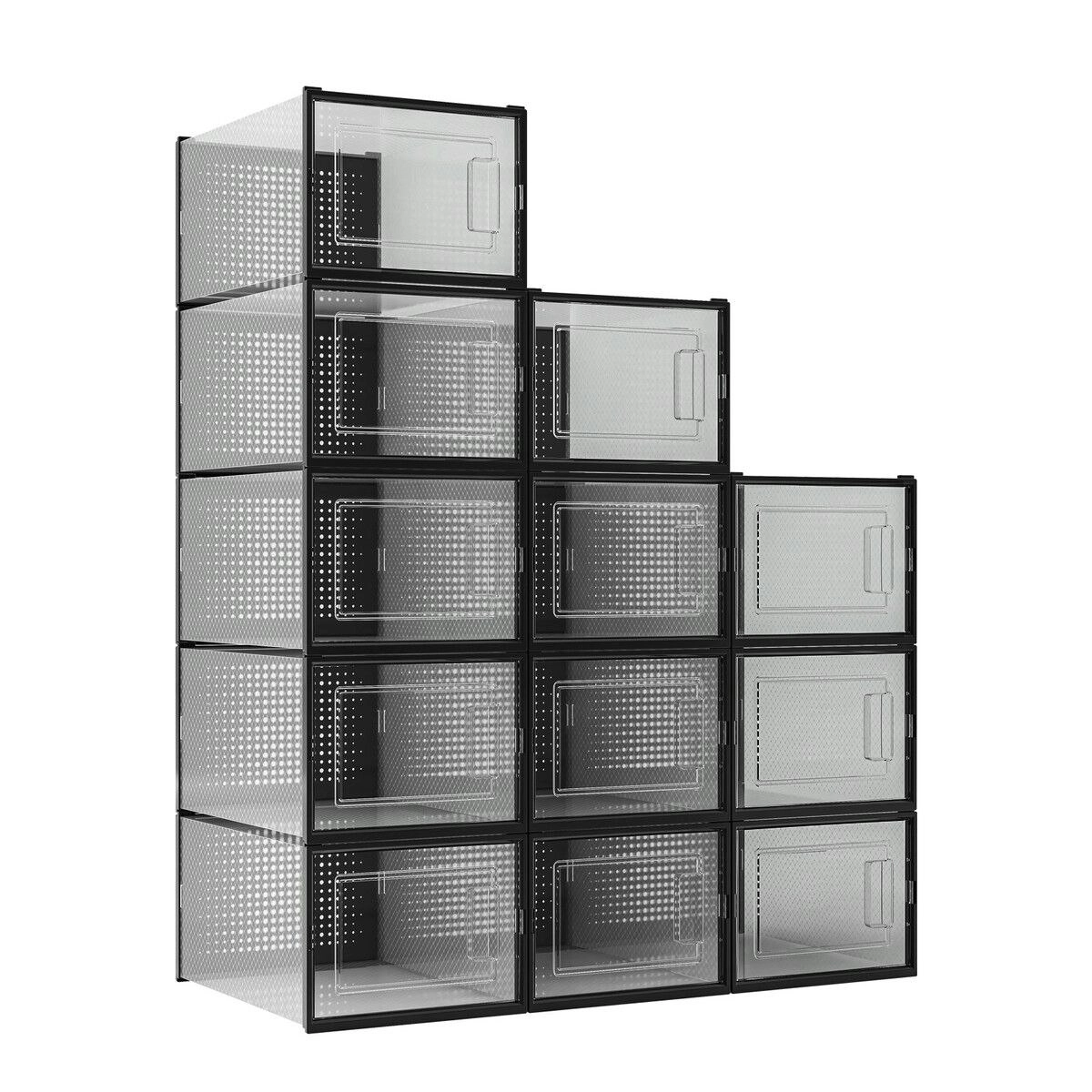 LUXSUITE 12PCS Shoe Storage Box Sneaker Display Case Plastic Clear Boxes Stackable Organizer Transparent Container Unit Extra Large