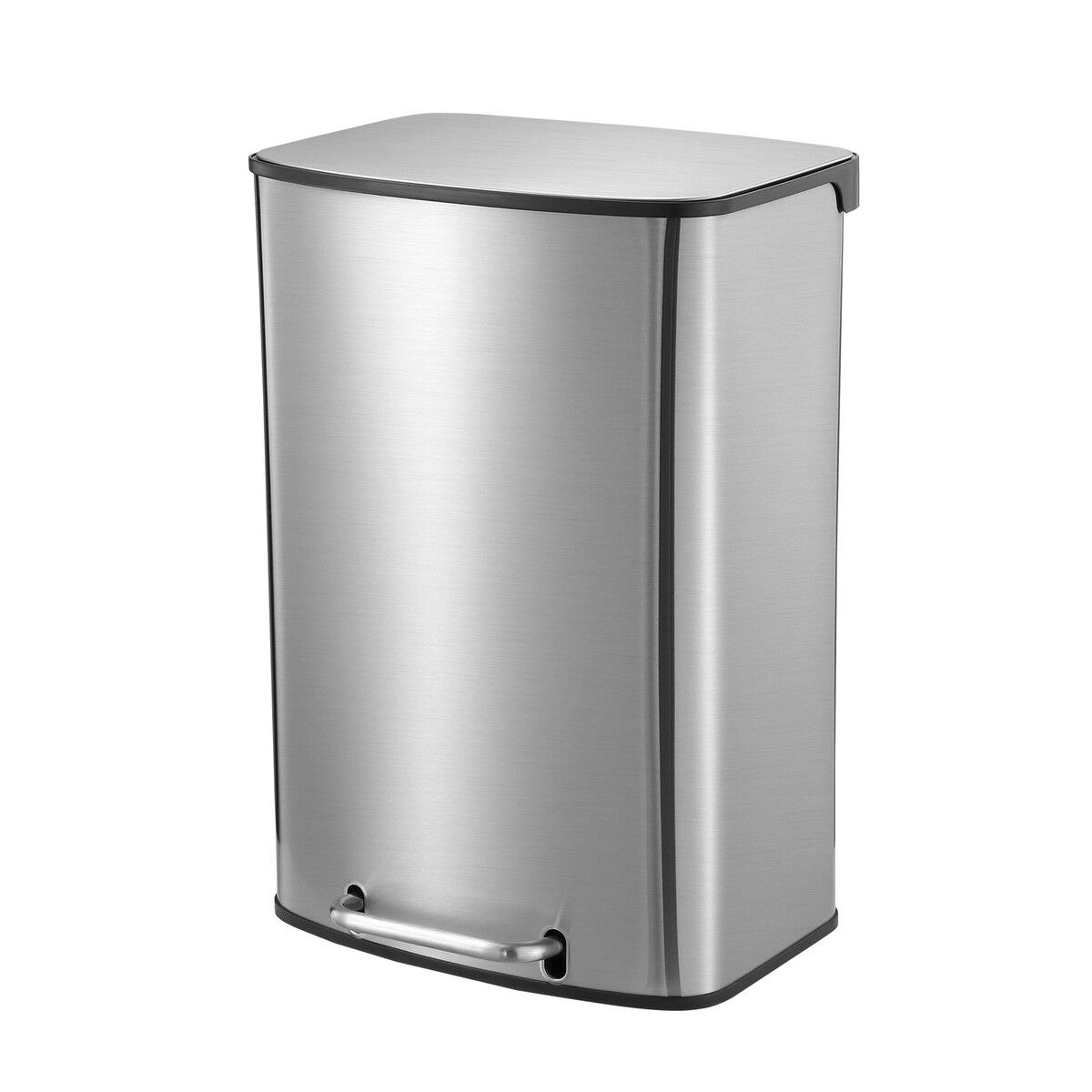 Maxkon 50L Pedal Bin Garbage Can Rubbish Recycling Trash Waste Stainless Steel Rectangular Trashcan Soft Closing Lid Kitchen House Indoor Office