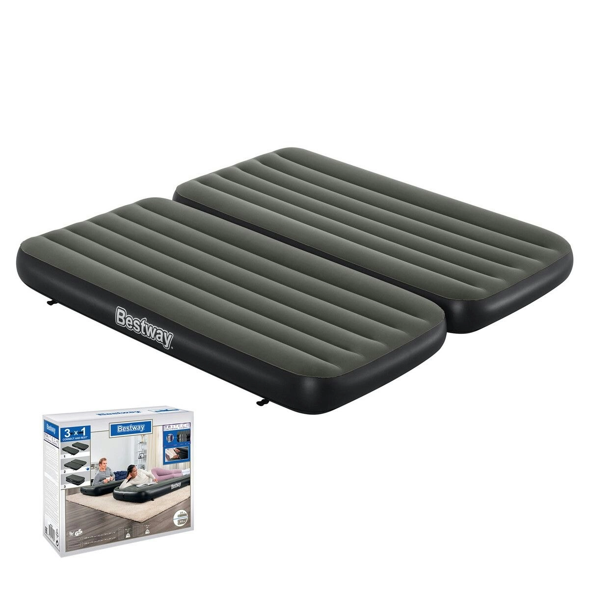 Bestway  Air Mattress King Size Twin Beds 3 In 1 Inflatable Blow Up Bed With 188x198x25cm