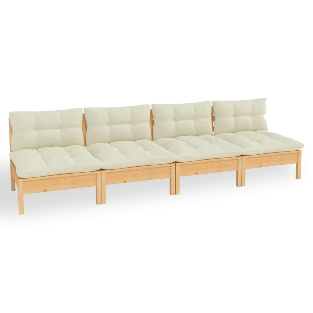 4-Seater Garden Sofa with Cream Cushions Solid Pinewood 3096124