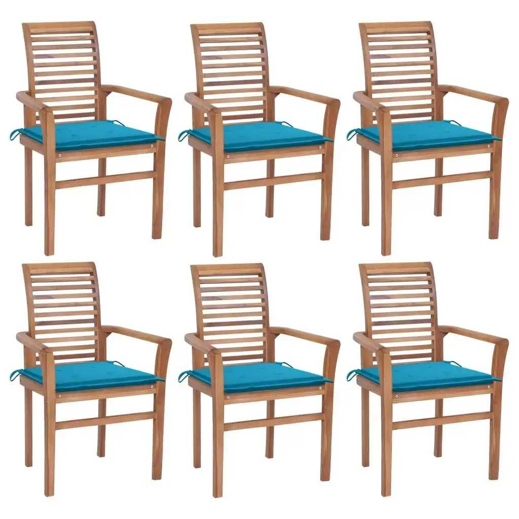 Dining Chairs 6 pcs with Blue Cushions Solid Teak Wood 3072950