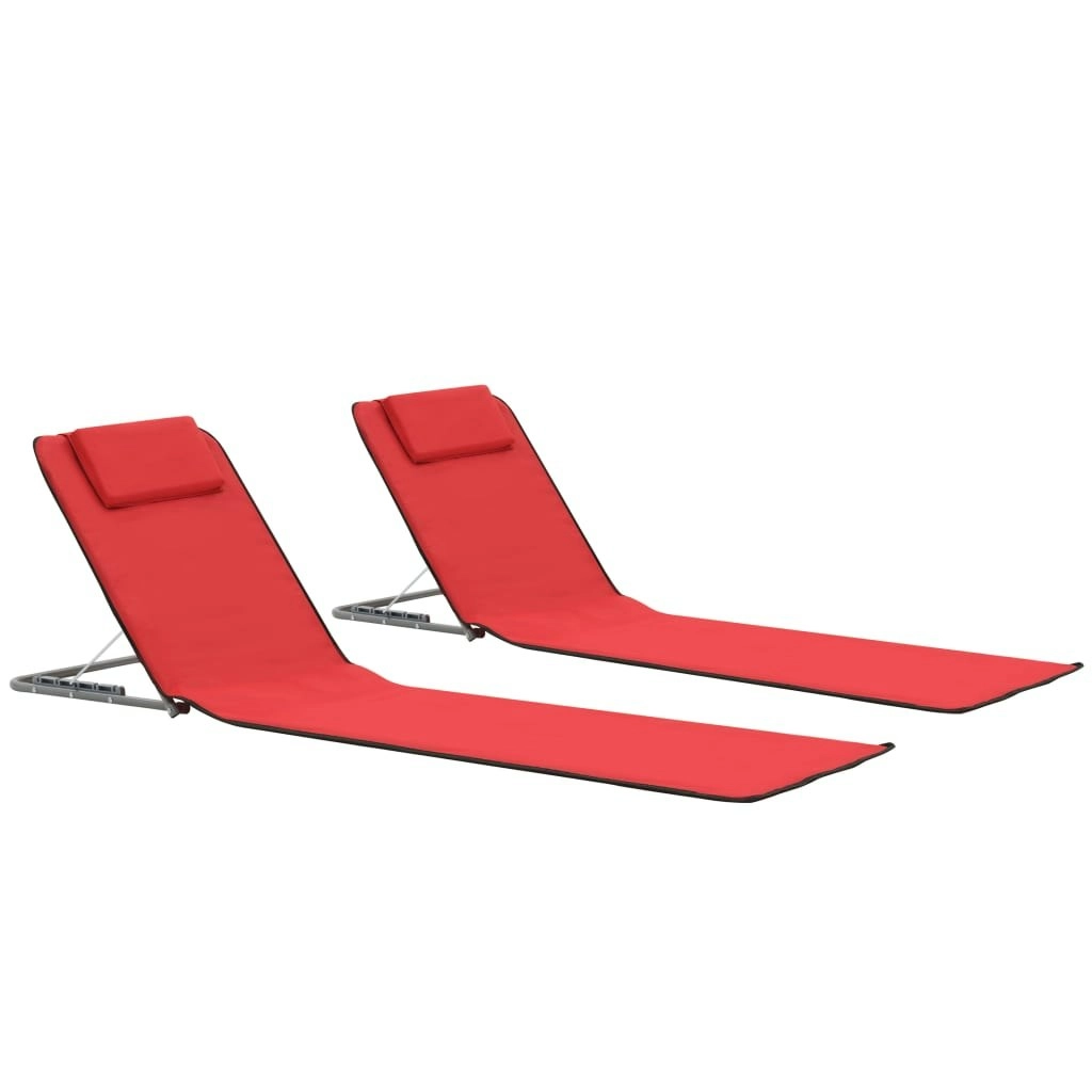 Folding Beach Mats 2 pcs Steel and Fabric Red 44329