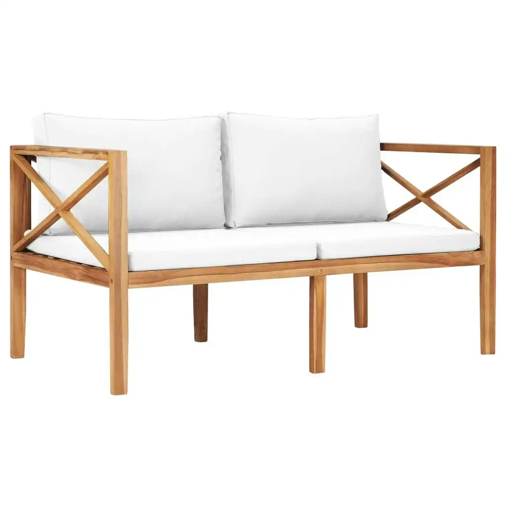 Garden Bench with Cream Cushions Solid Teak Wood 49370