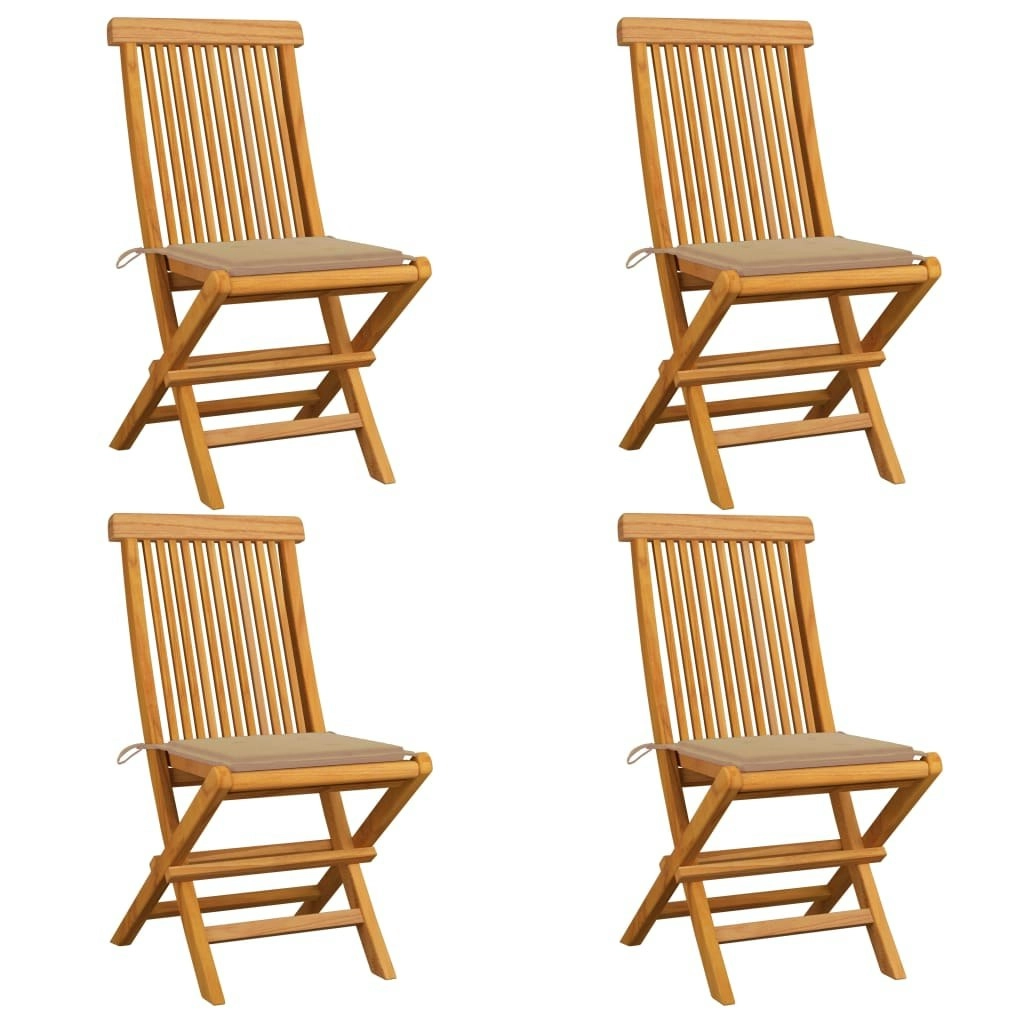 Garden Chairs with Beige Cushions 4 pcs Solid Teak Wood 3062571