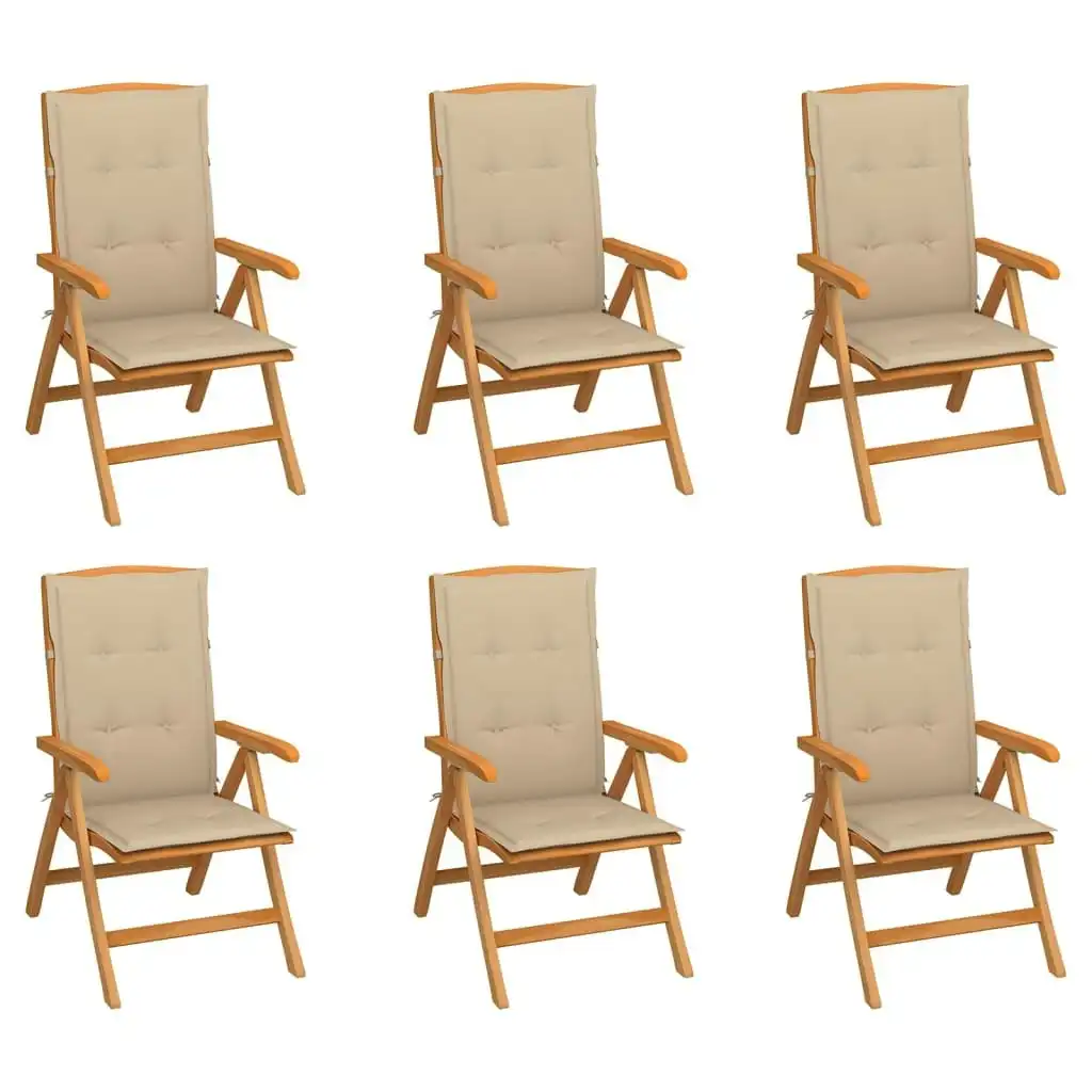 Reclining Garden Chairs with Cushions 6 pcs Solid Teak Wood 3072663