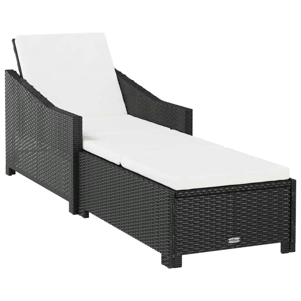 Sun Lounger with Cream White Cushion Poly Rattan Black 317179