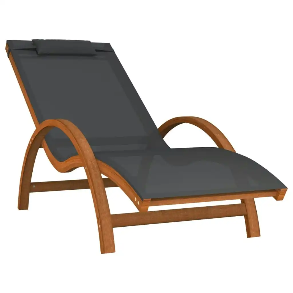 Sun Lounger with Pillow Grey Textilene and Solid Wood Poplar 363470