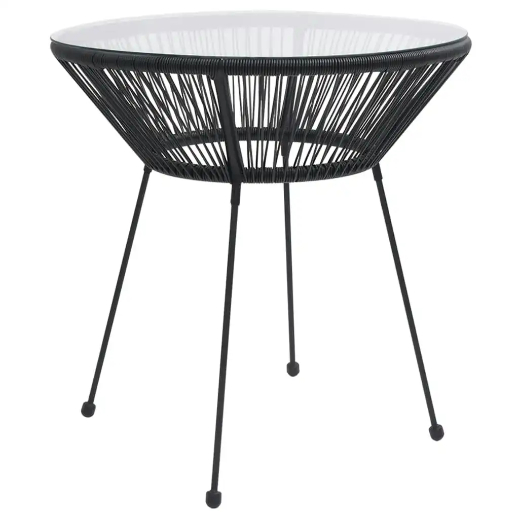 Garden Dining Table Black Ã˜70x74 cm Rattan and Glass 312165